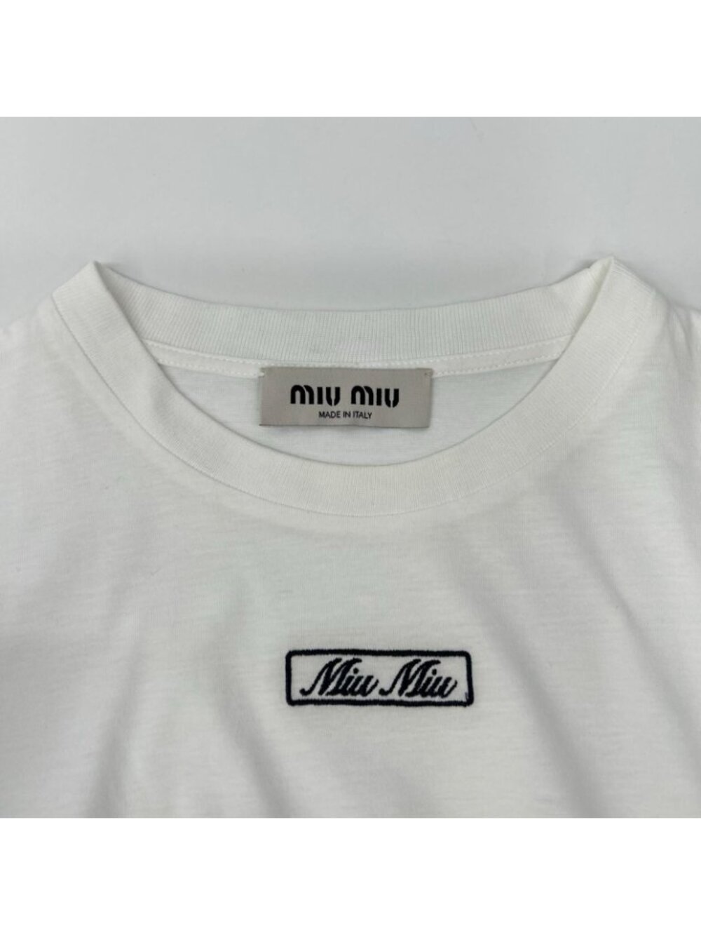 Miu Miu White Logo Embroidery Cotton Jersey T-Shirt - Picture 8 of 10